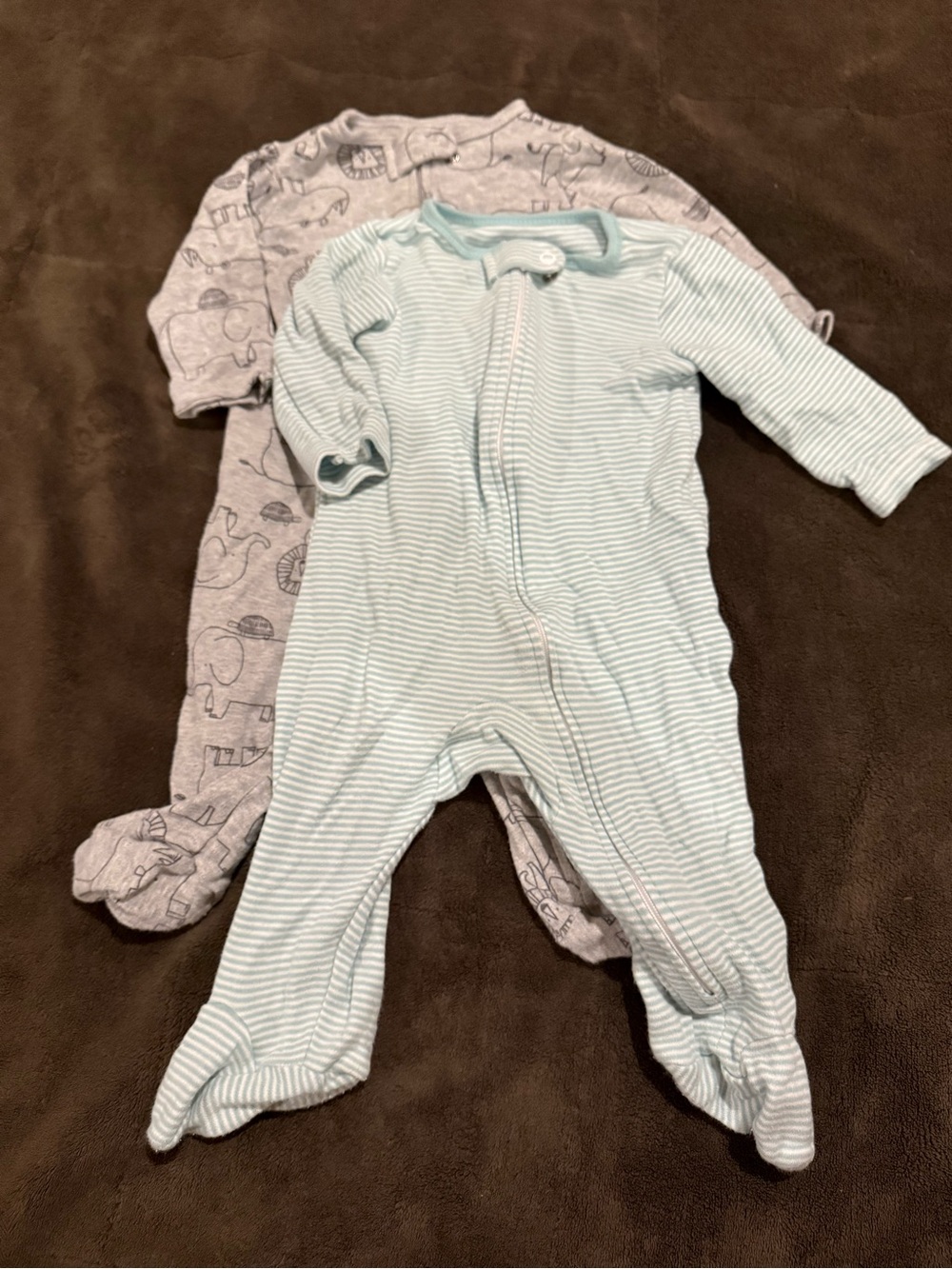 Simple Light Blue and Gray Baby Footed One-Piece Sleepers